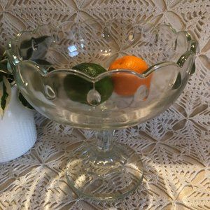 Pressed Glass Scalloped Pedestal Bowl Vintage